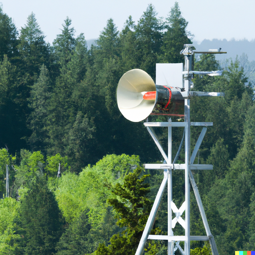 DALL·E 2023-01-29 20.14.14 - an outdoor warning siren on a hill overlooking a forest.png